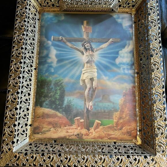 Vintage Underwriter laboratories illuminated frame Light Jesus 3D Filagree Brass - Picture 2 of 13